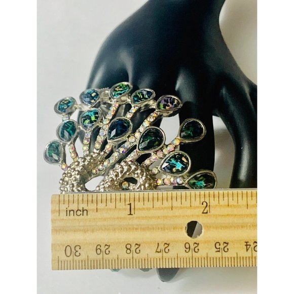 Rhinestone Peacock Boho Hinged Cuff Bracelet - Picture 6 of 10